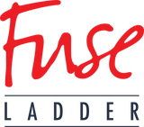 Fuse Ladder logo, "Fuse" in red cursive font over "Ladder" in navy thin block font