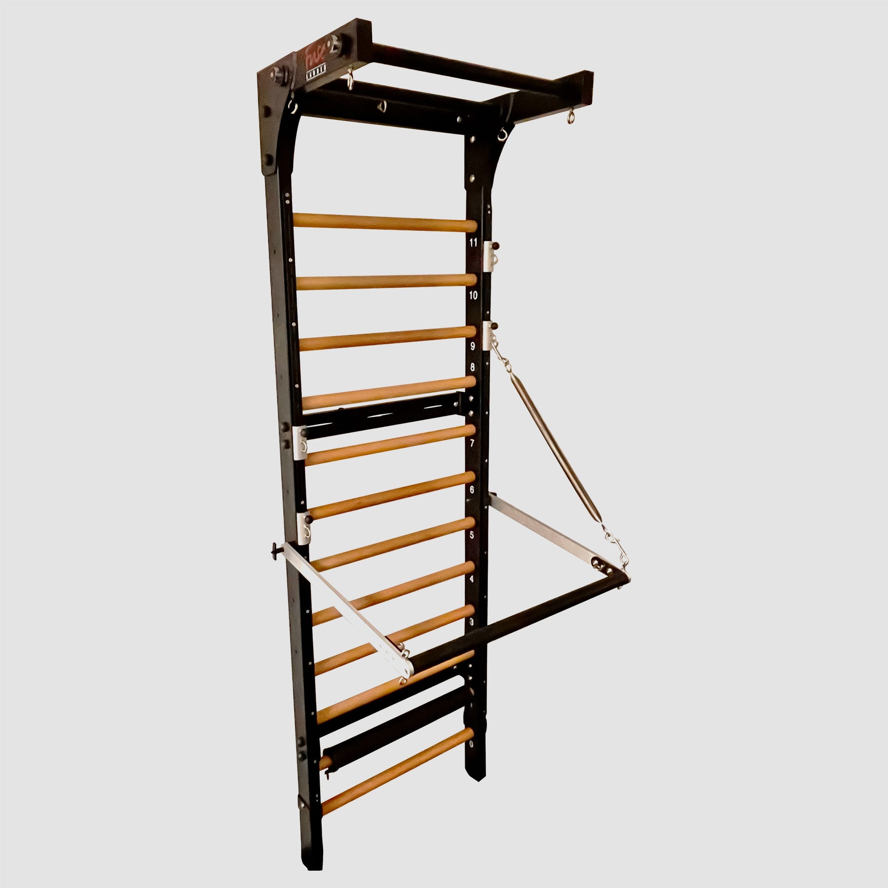 Fuse Ladder pilates tower with push through bar mimics pilates Cadillac exercises.