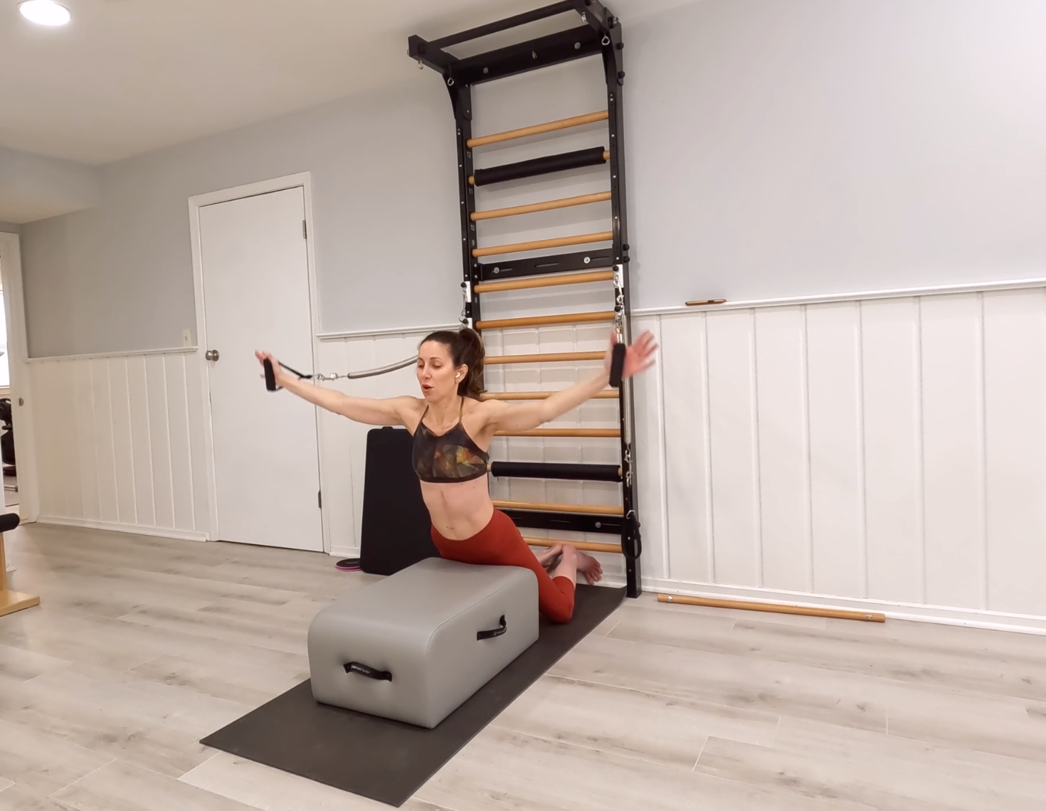 Pilates reformer exercise on the Fuse Ladder featuring Pilates Anytime teacher Mariska Breland