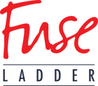 Fuse Ladder logo, "Fuse" in red cursive font over "Ladder" in navy thin block font